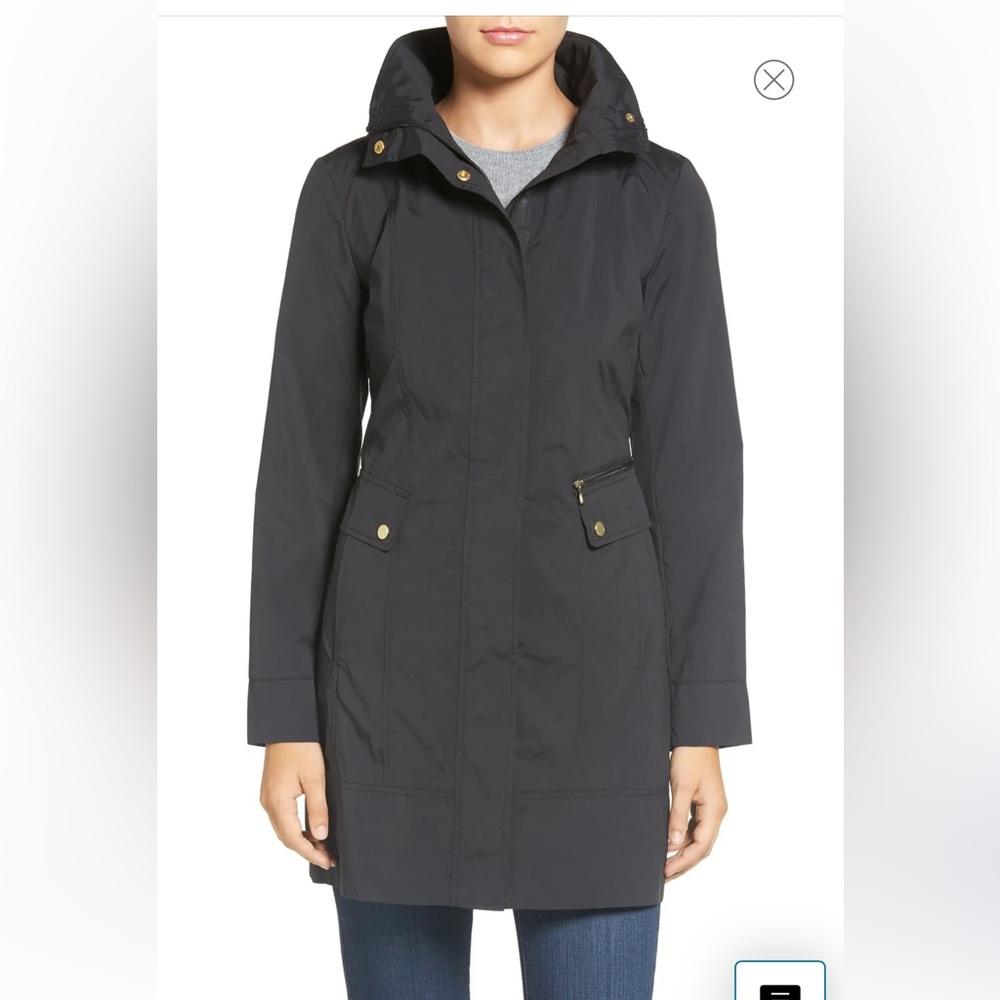 Cole Haan Signature back bow hooded packable raincoat